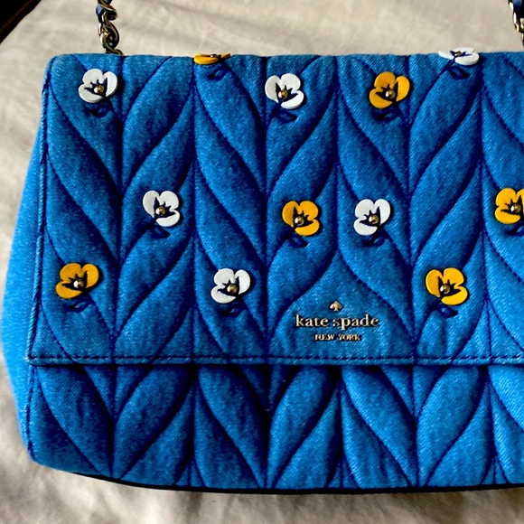 Kate Spade Flowers on Blue Fabric Bag - Picture 1 of 8